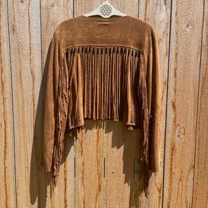 VOCAL WOMEN'S FAUX SUEDE WESTERN FRINGE JACKET - W/ADDED BONE HAIRPIPE BEADS (S)